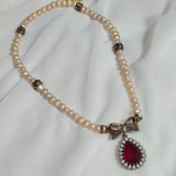 Collier Perles & Pendentif Ottoman — Pierre Rouge Rubis