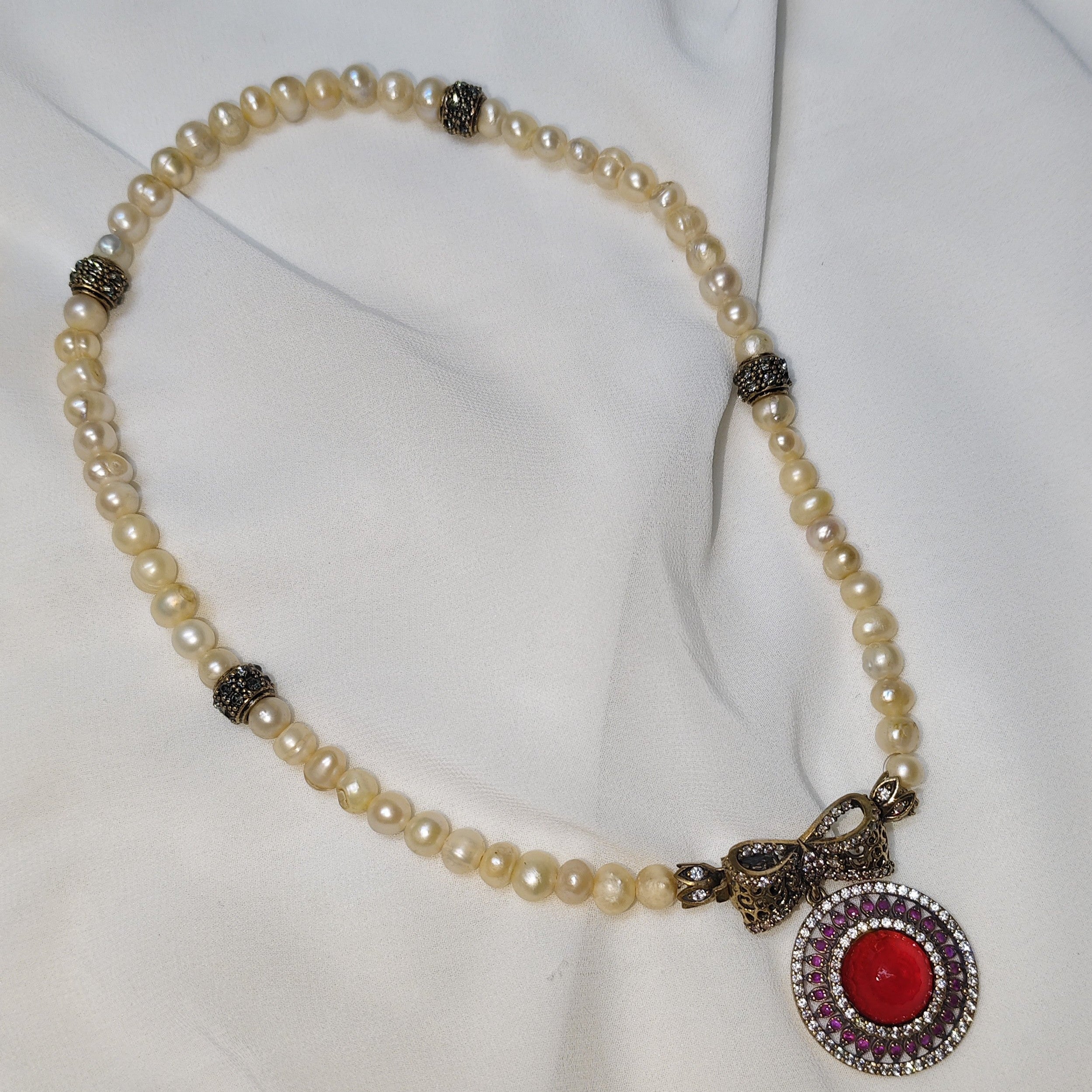 Collier Djewher Perles & Pendentif Corail Rouge Ottoman
