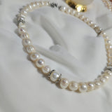 Collier djewher Perles d'Eau Douce Blanches — Connecteurs Cisélé & Fermoir Toggle