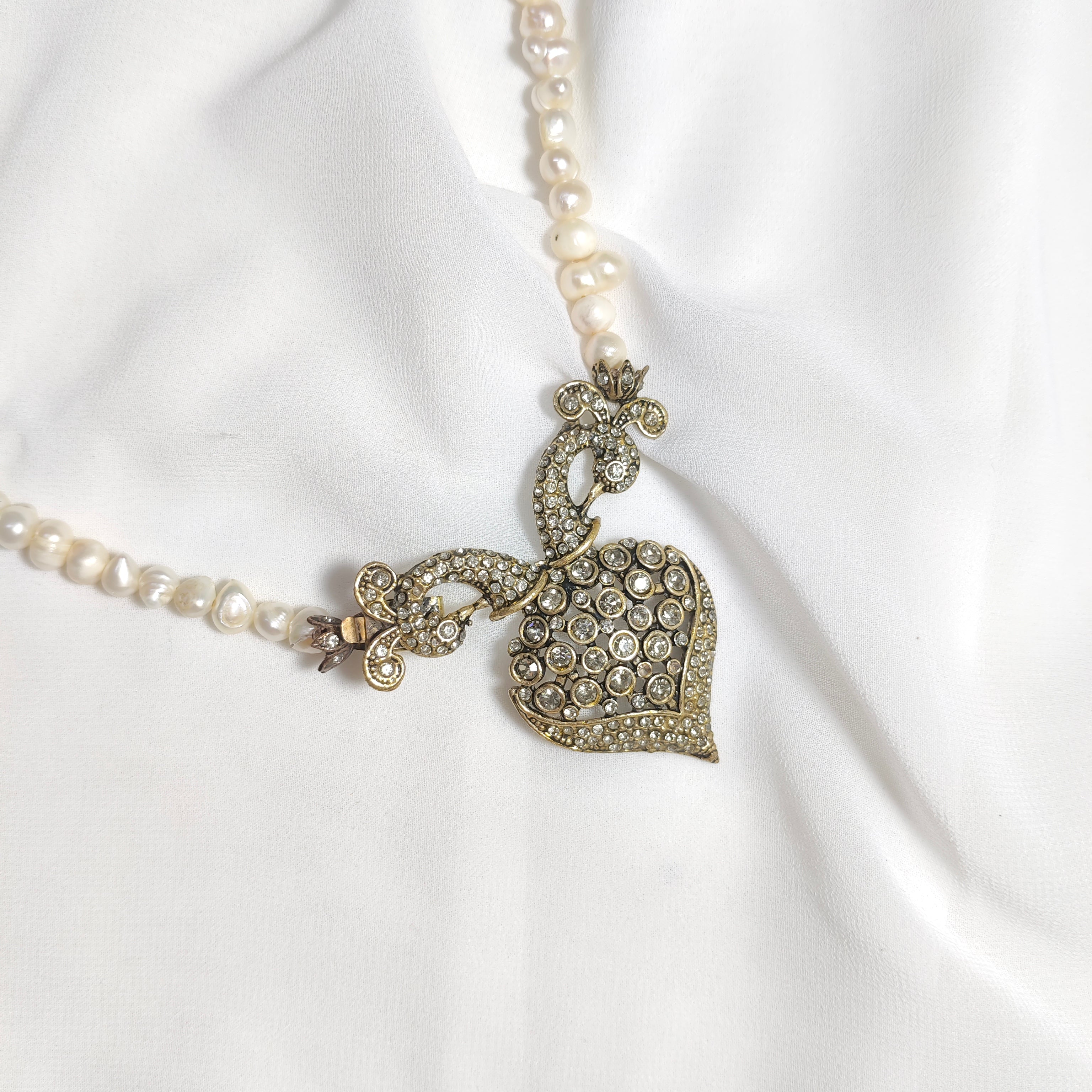 Collier Djewher Perles & Pendentif Cœur Ottoman Couronné