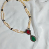 Collier Djawher Double Rang Perles & Pendentif  Émeraude Ottoman