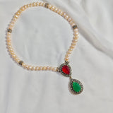Collier Djawher  Perles & Pendentif Double Goutte Émeraude