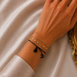 Multilayer Moon & Black Tassel Bracelet – Bohemian Elegance