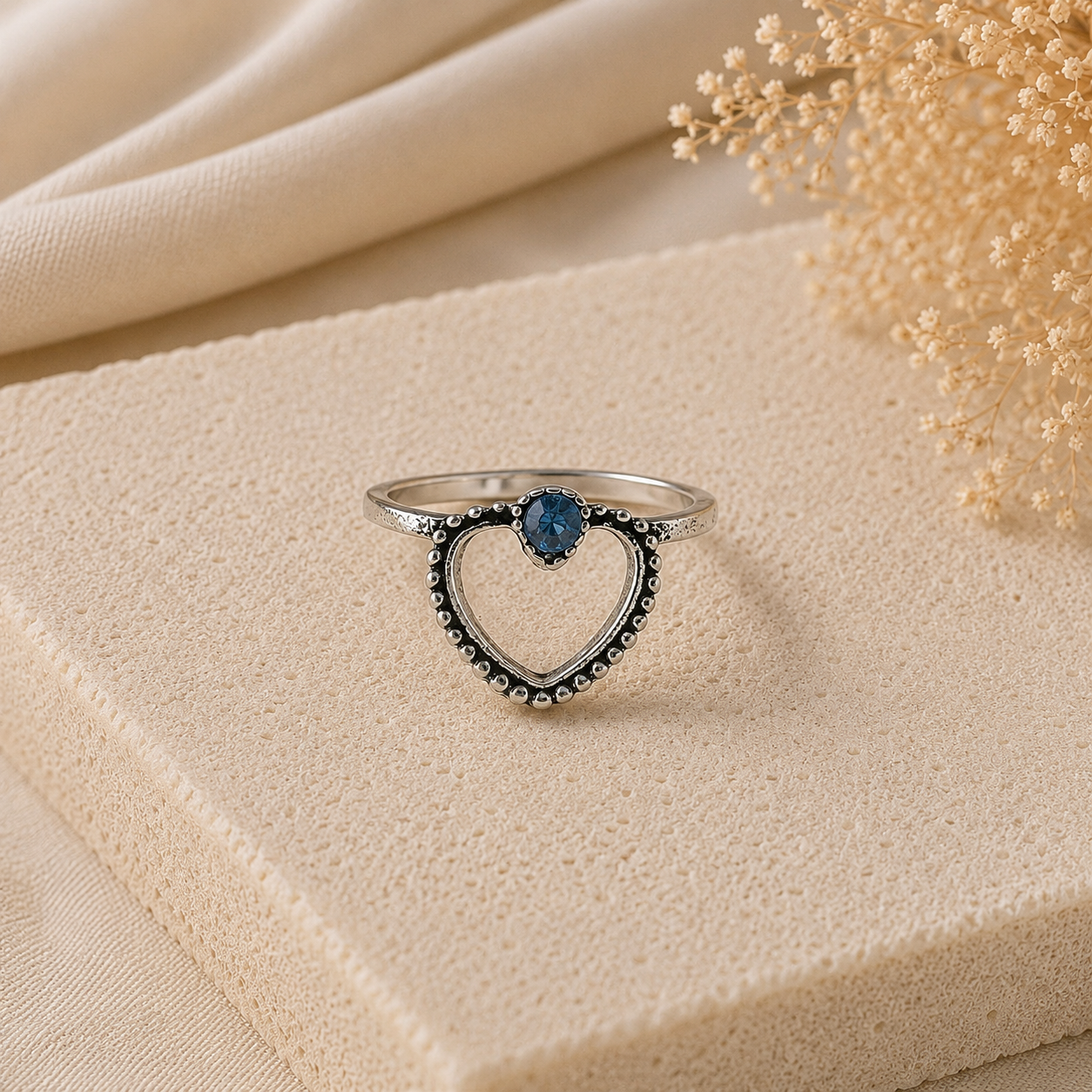 Stainless Steel Blue Heart Ring – Romantic Elegance