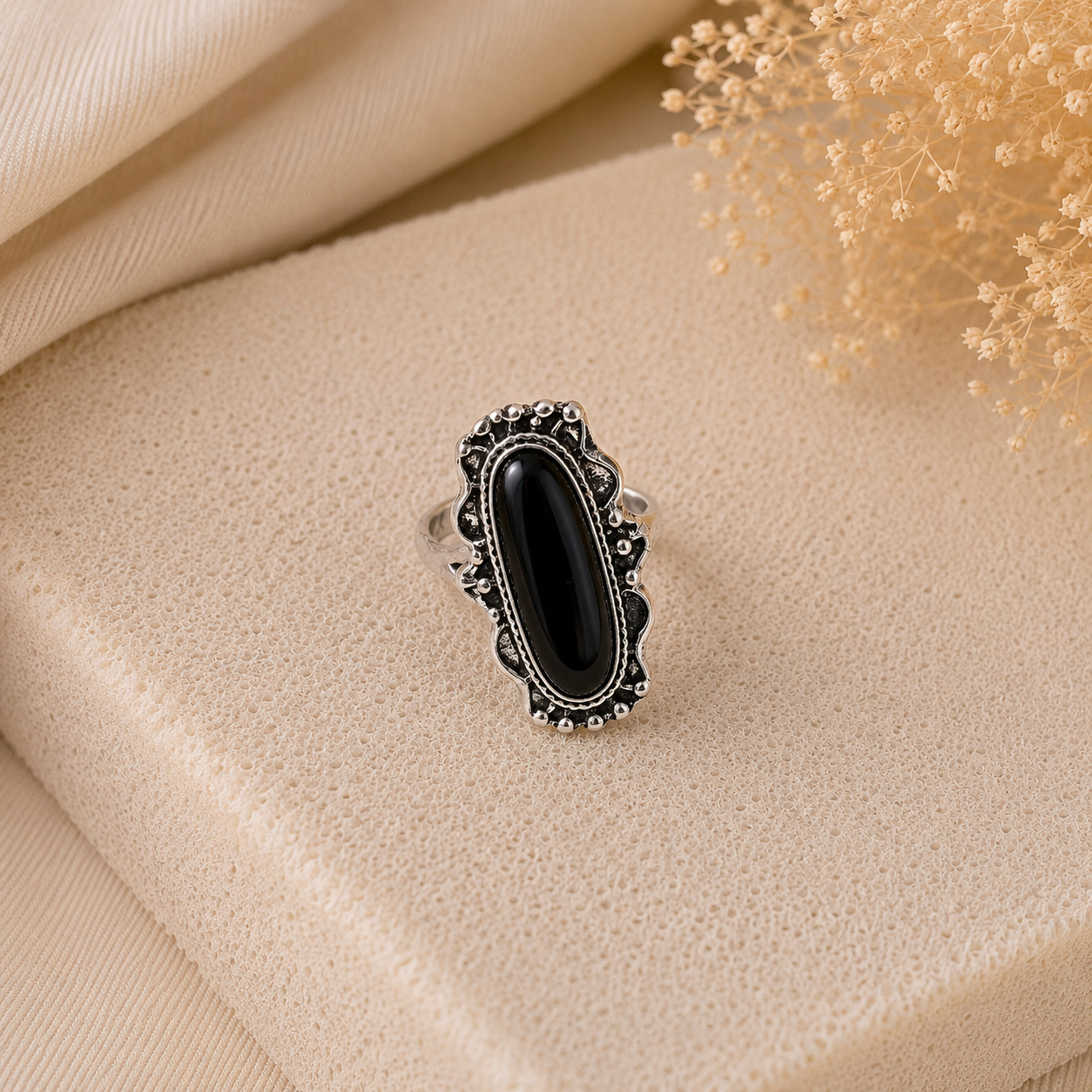 Vintage Black Stone Stainless Steel Ring