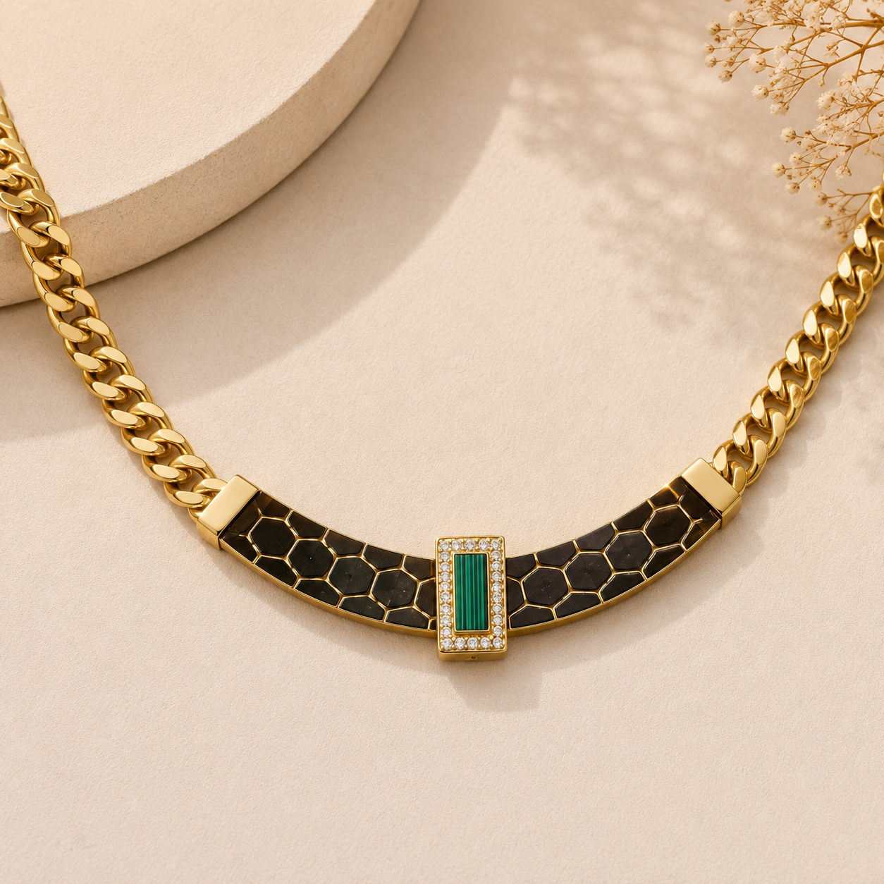 Elegant Luxury Stainless Steel Necklace – White, Black & Green