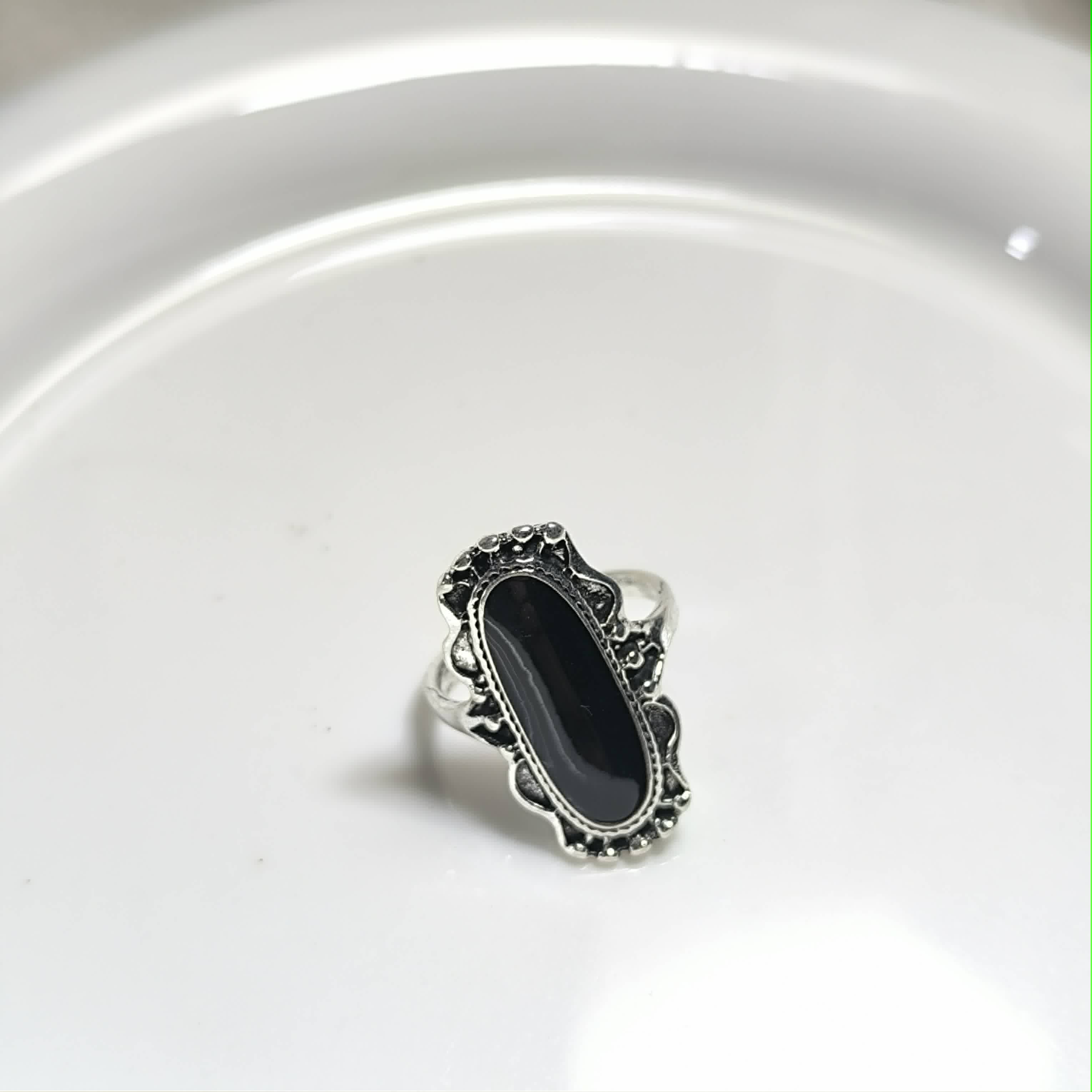 Vintage Black Stone Stainless Steel Ring