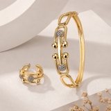 Parure Jonc & Bague Dorée – Maillons & Billes Zircons