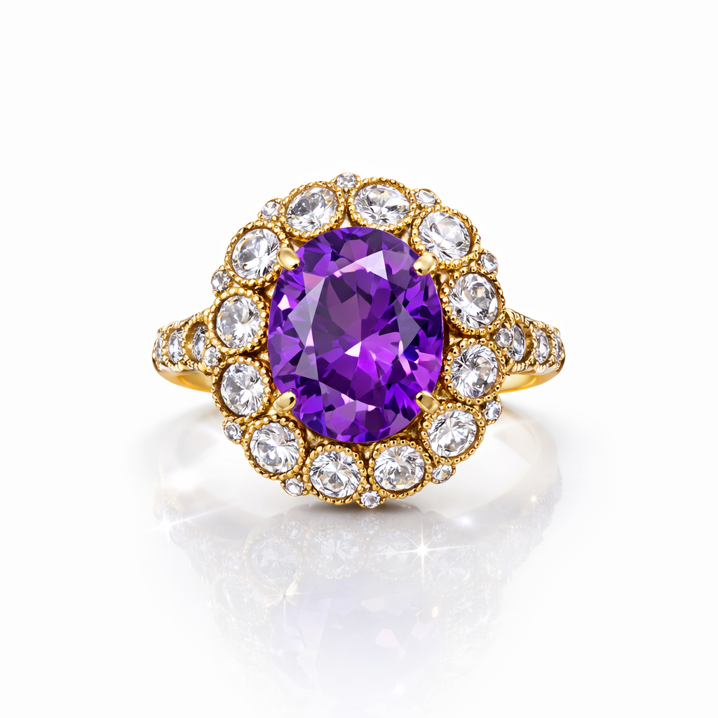 Antique Elegance Ring – Silver and Bronze with Violet Stone
