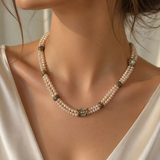 Collier Traditionnel Algérien 2 Rangs — Perles d'Eau Douce & Fermoir Fleur Marcassite