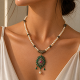 Collier djewher Perles d'Eau Douce — Pendentif Sunburst Émeraude & Rubis