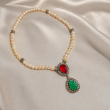 Collier Djawher  Perles & Pendentif Double Goutte Émeraude