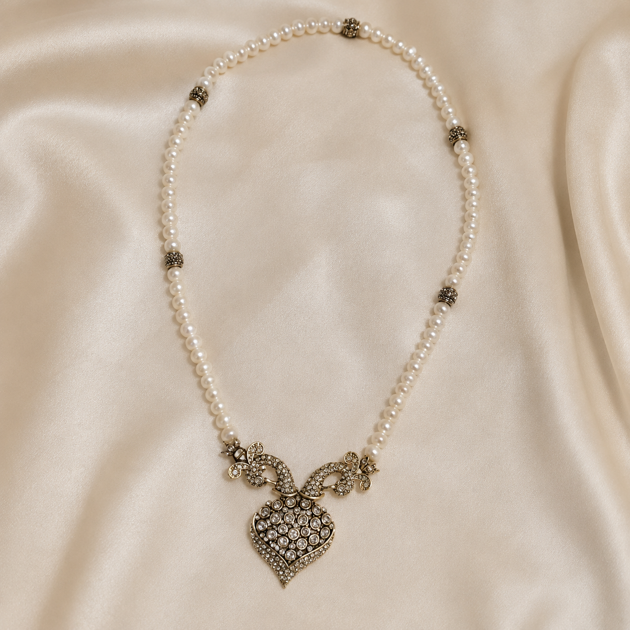 Collier Djewher Perles & Pendentif Cœur Ottoman Couronné