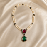 Collier Djawher Double Rang Perles & Pendentif  Émeraude Ottoman