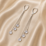 Boucles d'Oreilles Argent 925 Longues — Triple Chaîne  & Cristaux Scintillants
