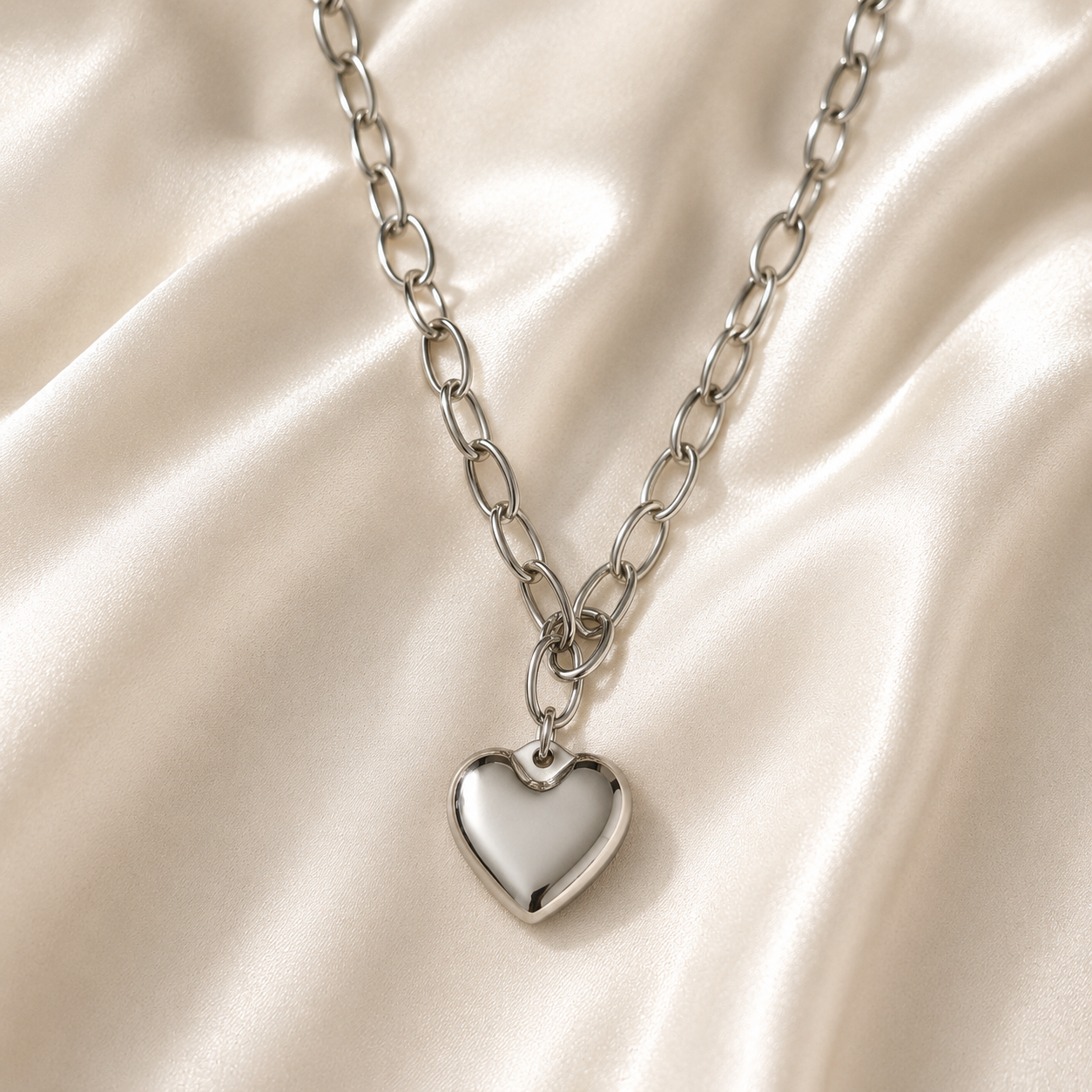 Collier Chaîne Chunky Pendentif Cœur – Argenté