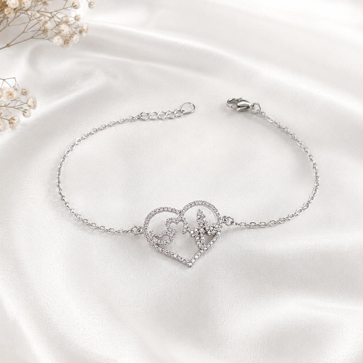 925 Sterling Silver Bracelet with Double Intertwined Heart