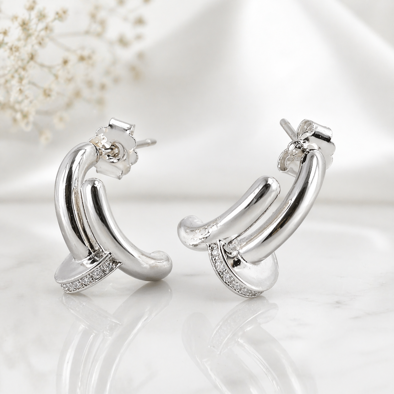 Sterling Silver Sculpted Elegance Earrings – Modern Luxury Design