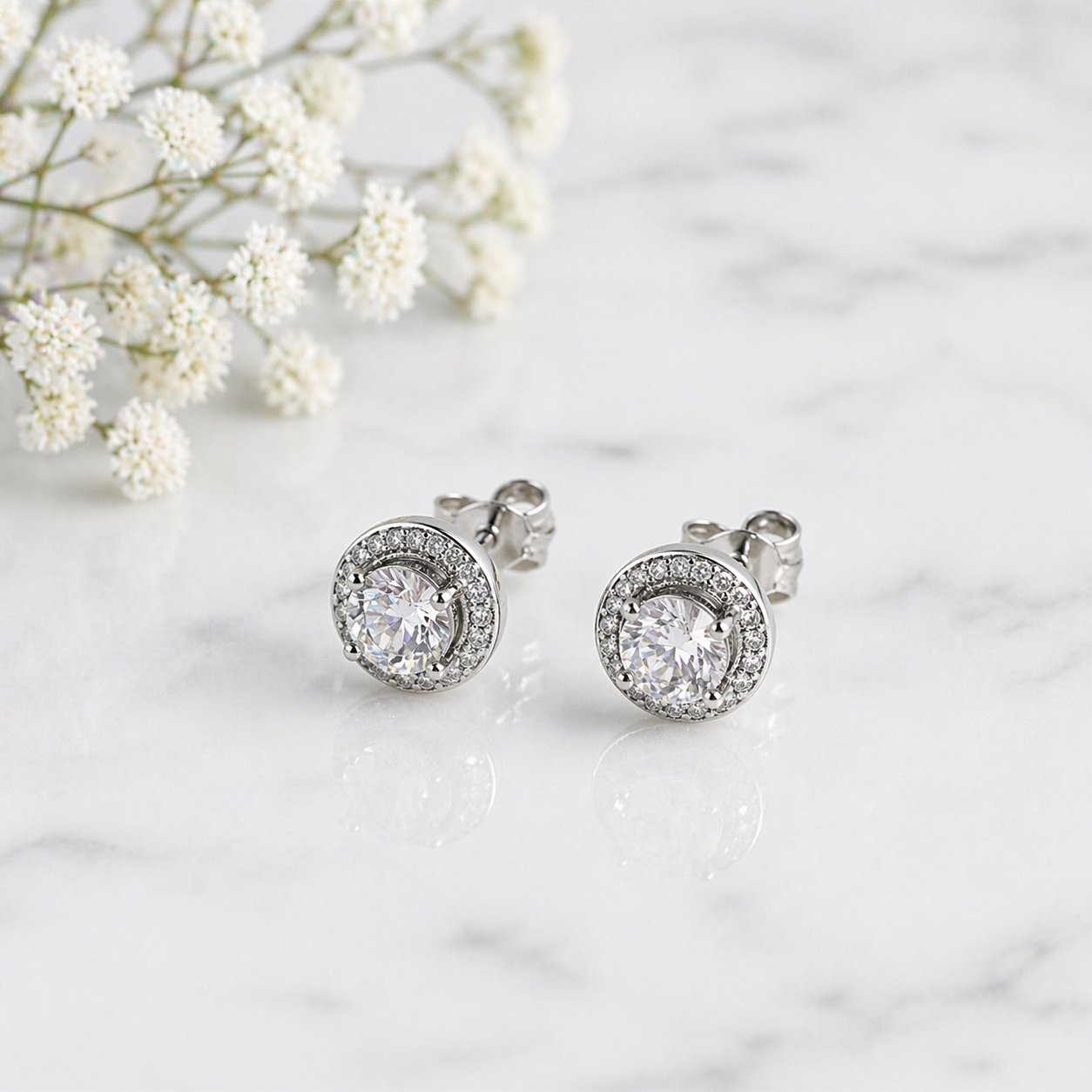 Timeless Elegance Silver Zircon Halo Earrings