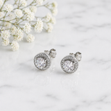 Timeless Elegance Silver Zircon Halo Earrings