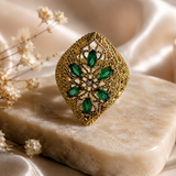 Bague Ottomane Émeraude – Dorée & Argent