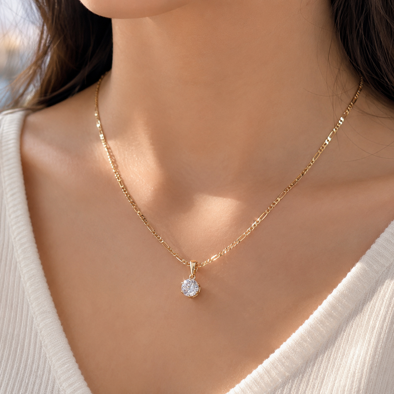 Collier Solitaire Plaqué Or – Pendentif Zircon Xuping