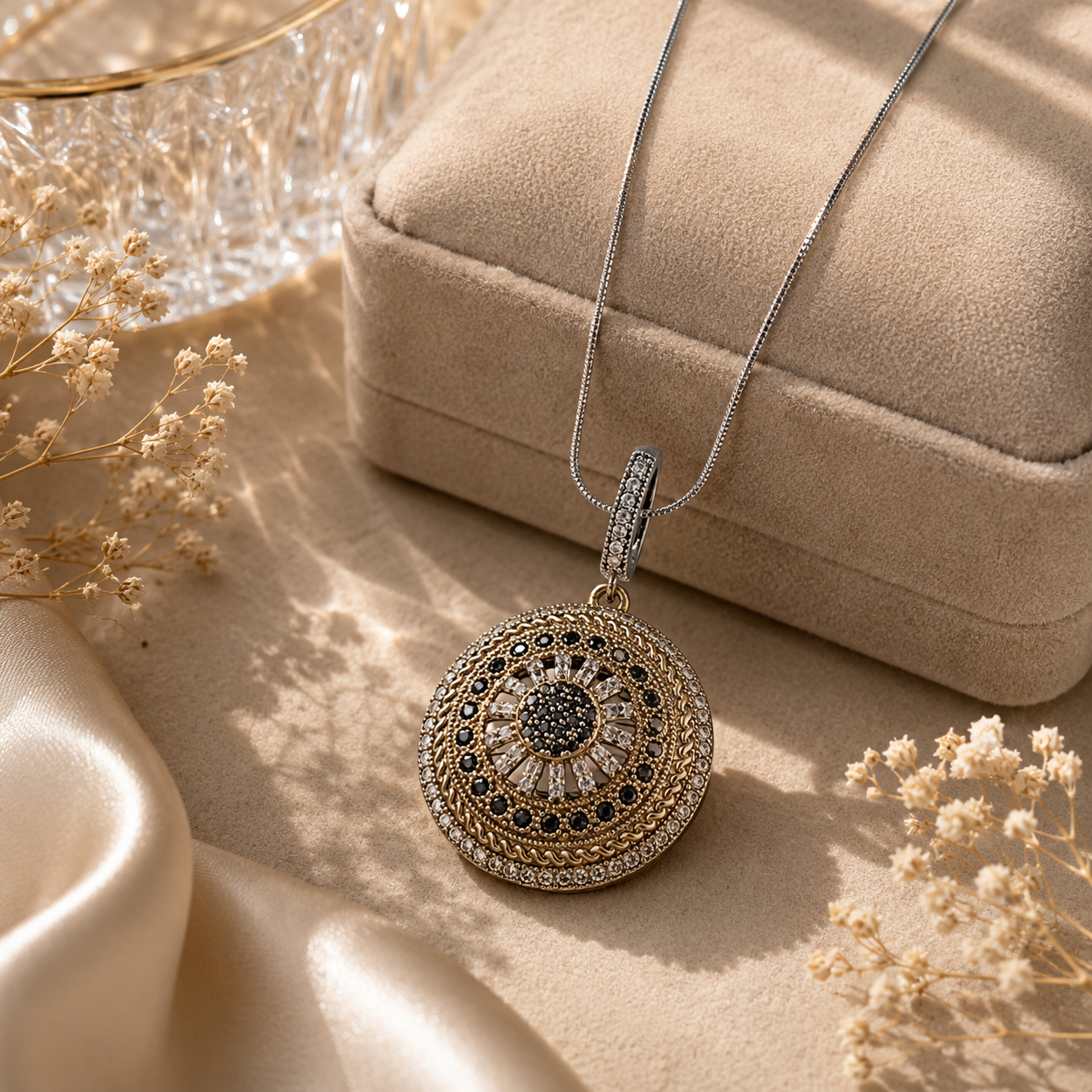 Collier Médaillon Ottoman Solaire – Argent & Or Patiné