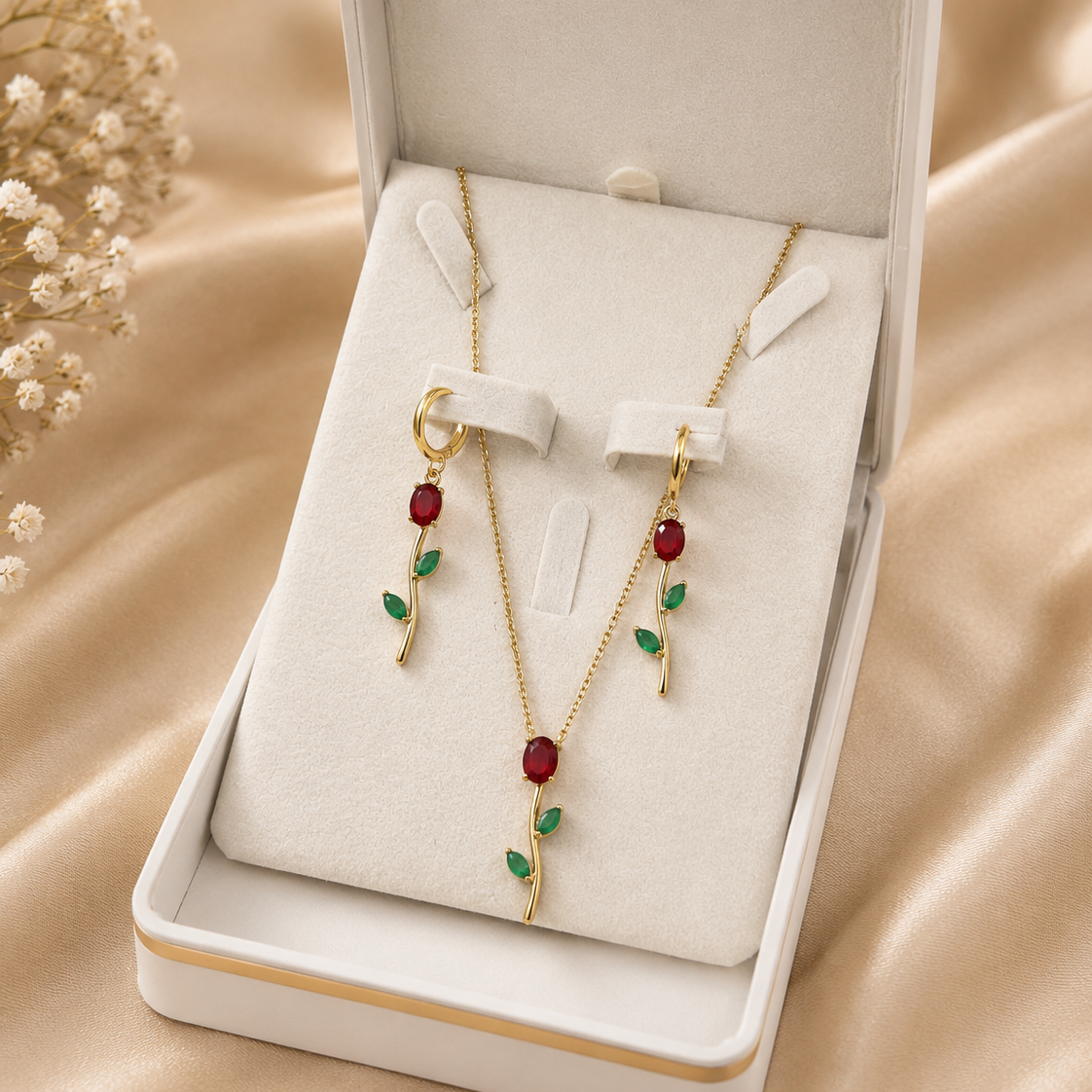 Crystal Flower Stem Set – Necklace & Earrings