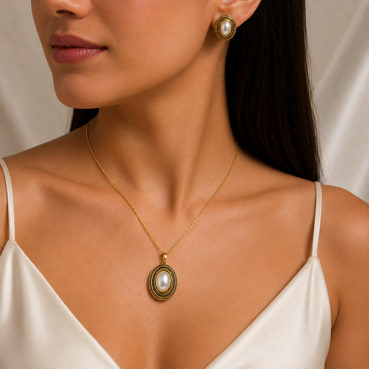 Parure Perle Vintage – Collier & Boucles d'Oreilles