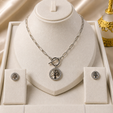 Parure Arbre de Vie Acier – Collier Chaîne Maille & Boucles d'Oreilles Clous