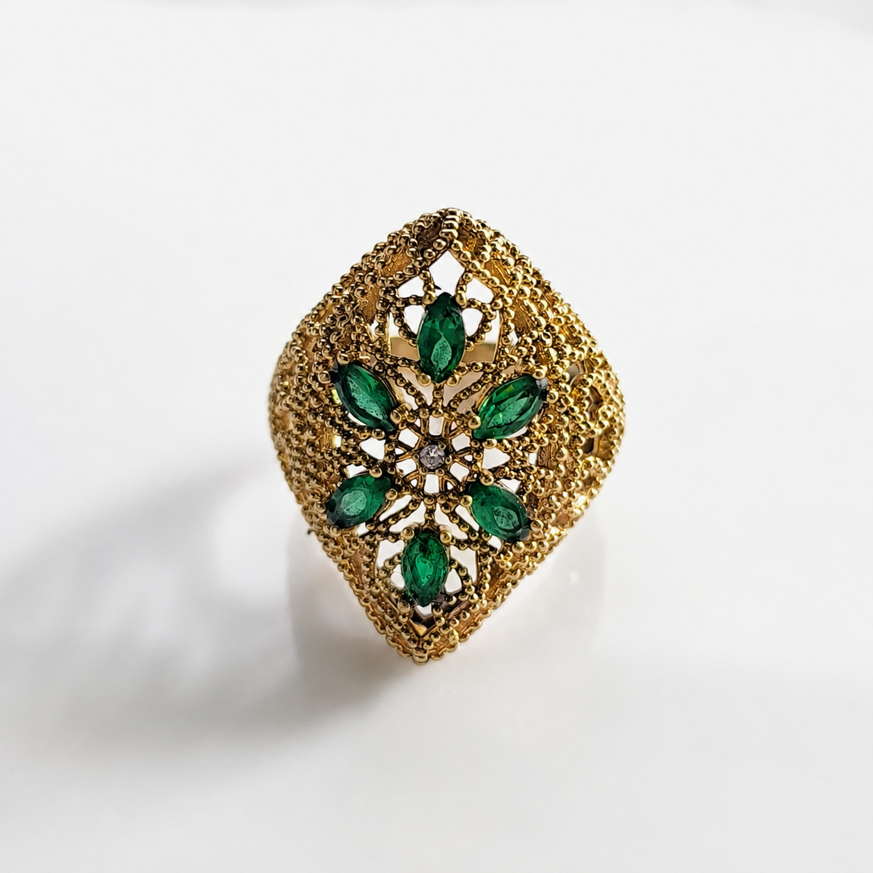 Bague Ottomane Émeraude – Dorée & Argent
