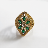 Bague Ottomane Émeraude – Dorée & Argent