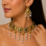 Parure Médaillons Filigrane & Perles Cascades – Collier & Boucles d'Oreilles
