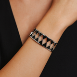 Geometric Black and White Triangle Cuff Bracelet Steel