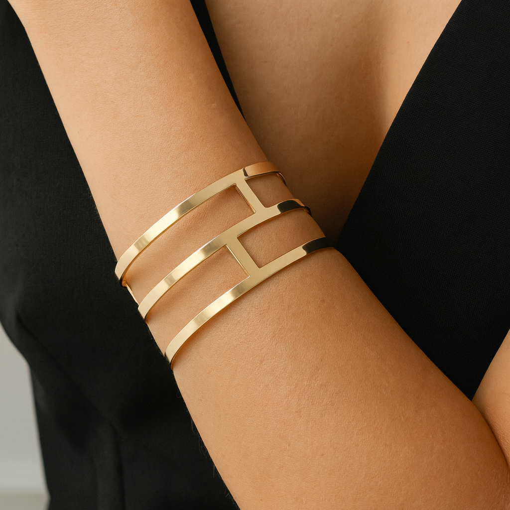 Gold-plated stainless steel geometric cuff bracelet