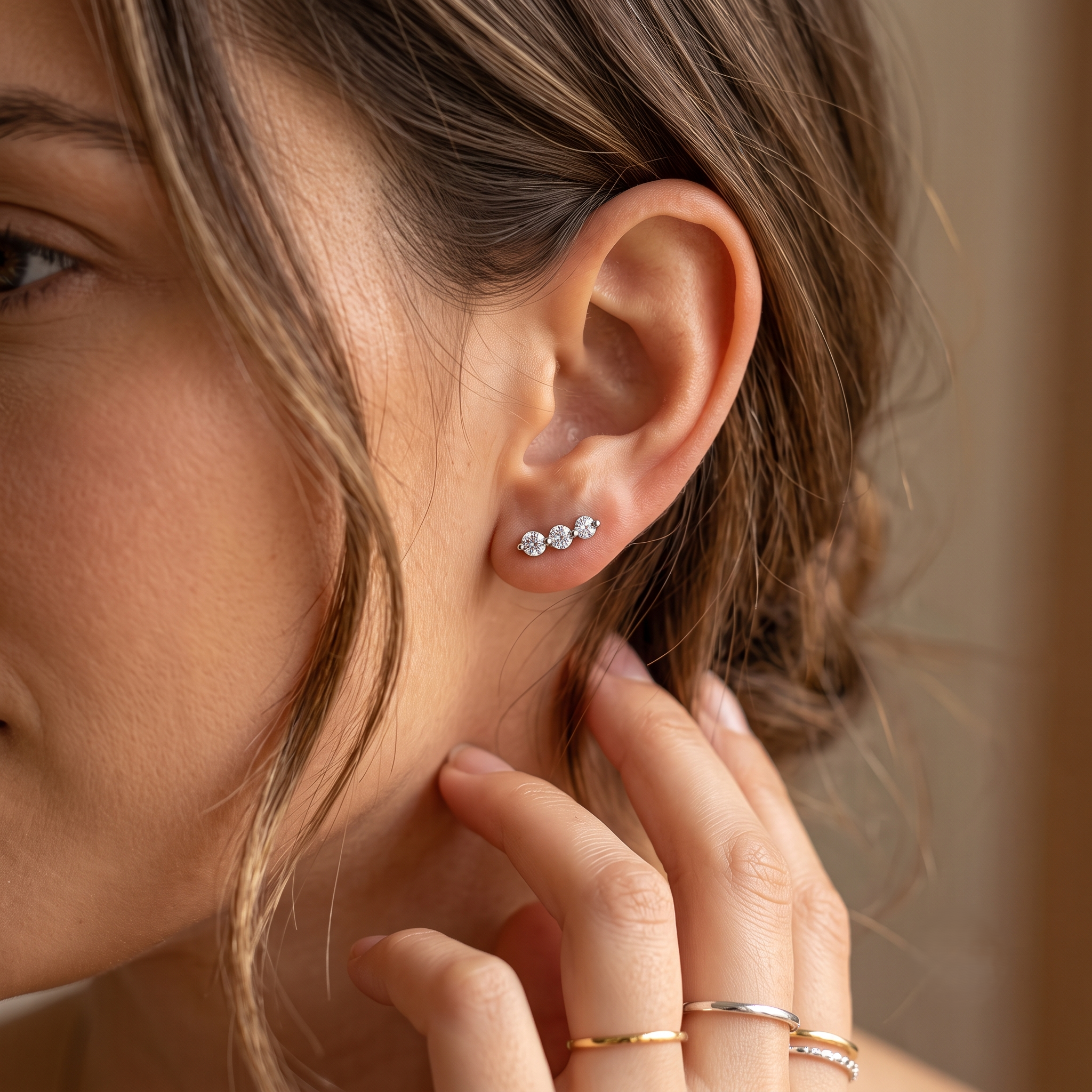 Boucles d’oreilles en argent 925 à trois ronds brillants