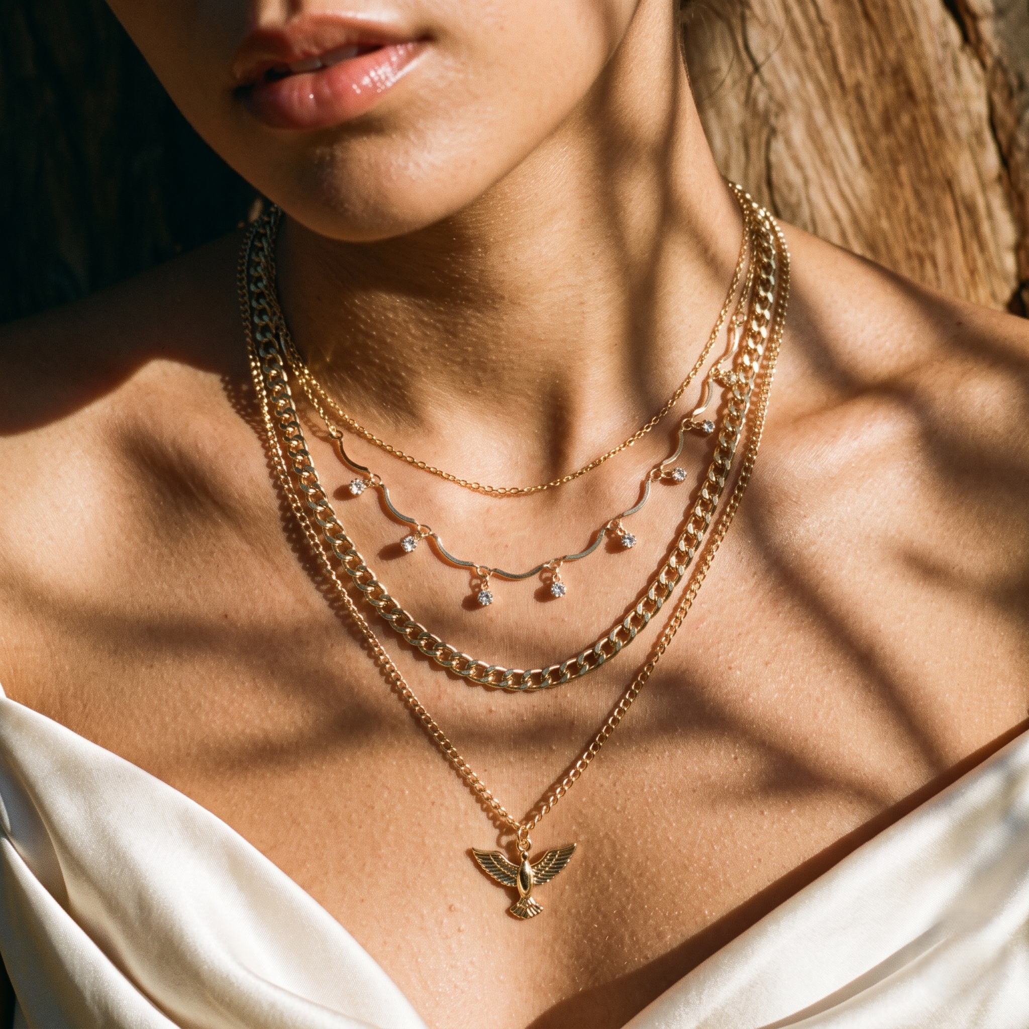 Collier Superposé Doré avec Pendentif Aigle