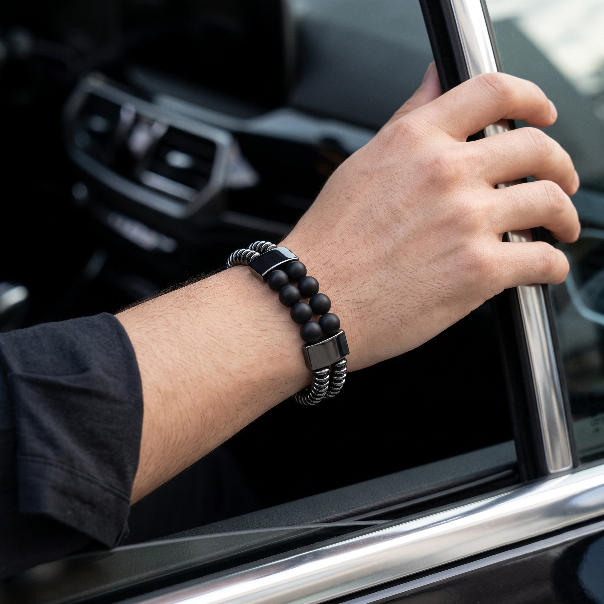 Bracelet homme Noir Signature – double rang