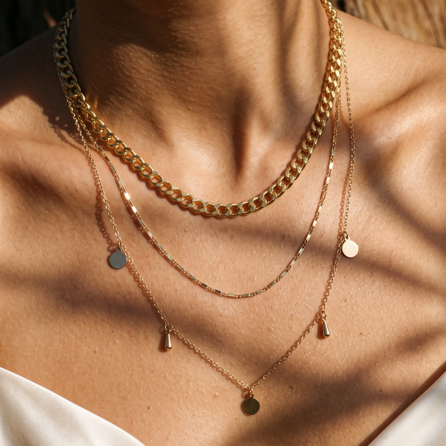 Collier Multi-Rangs Doré pour Femme