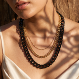 Collier Triple Rang Noir et Doré à Gros Maillons