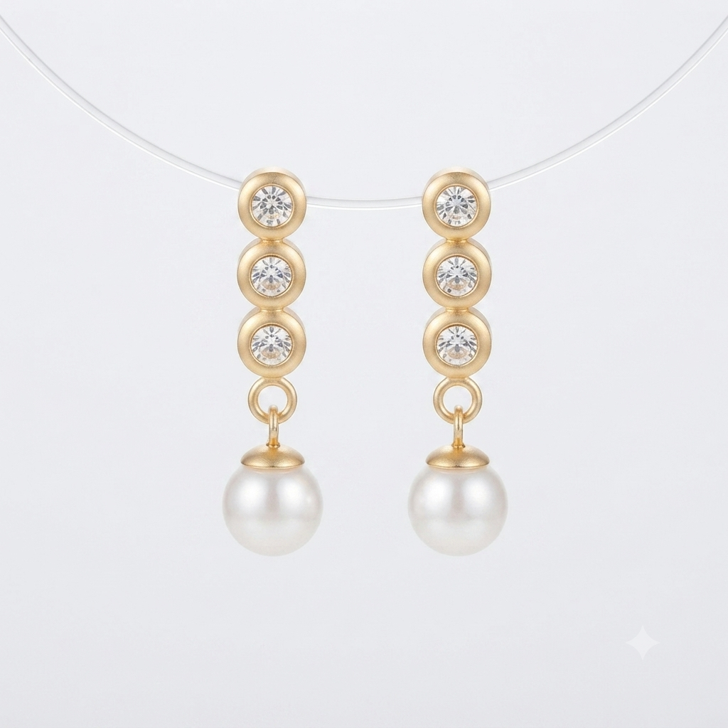 Boucles d'oreilles Acier Triple Cristal & Perle