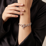 Bracelet argenté à gros maillons et fermoir en T