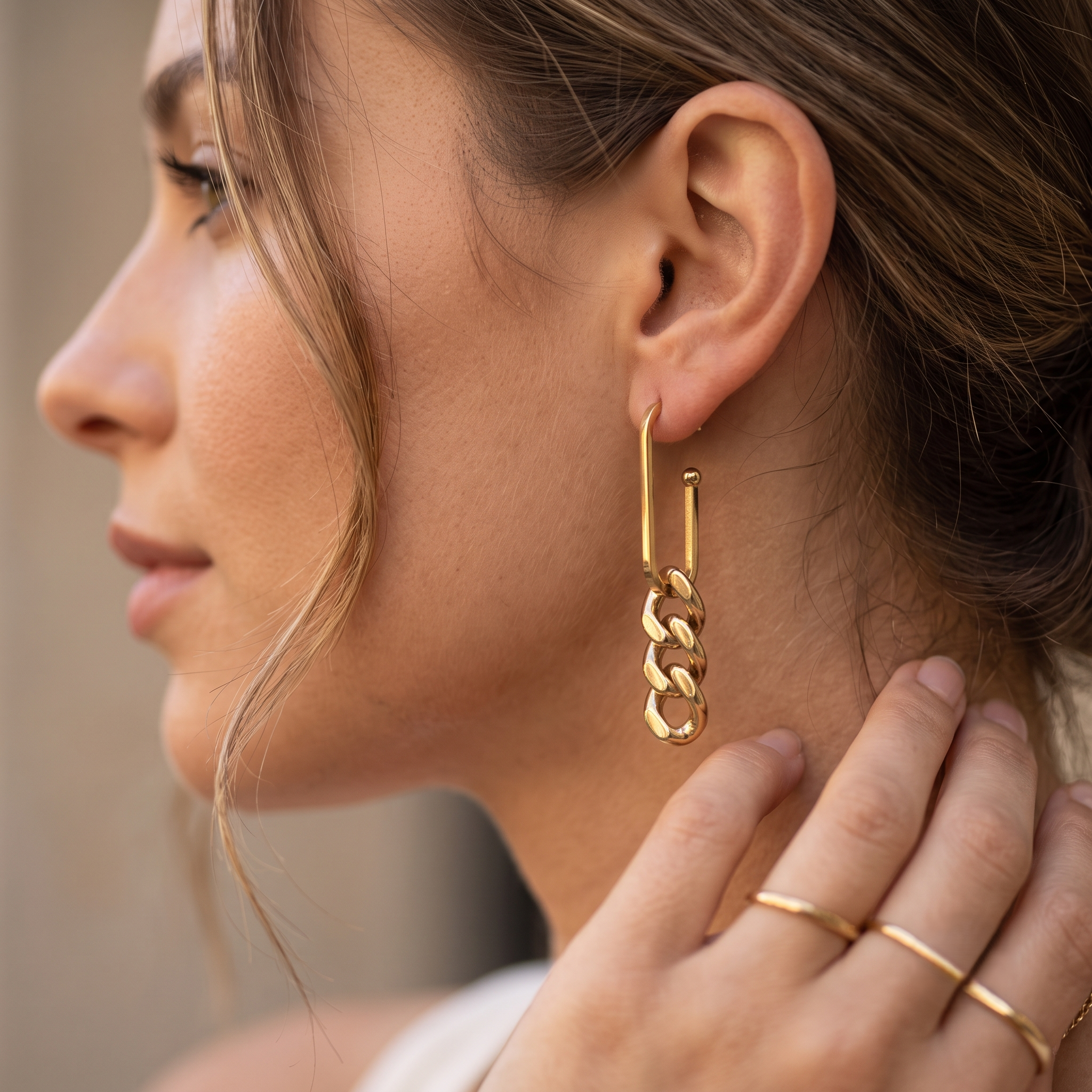 Boucles d’oreilles pendantes à maillons en acier inoxydable