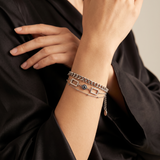 Bracelet argenté trois rangs à motifs rectangulaires