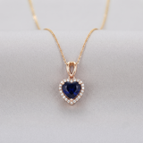 Collier Pendentif Cœur Saphir & Cristaux Plaqué Or Rose