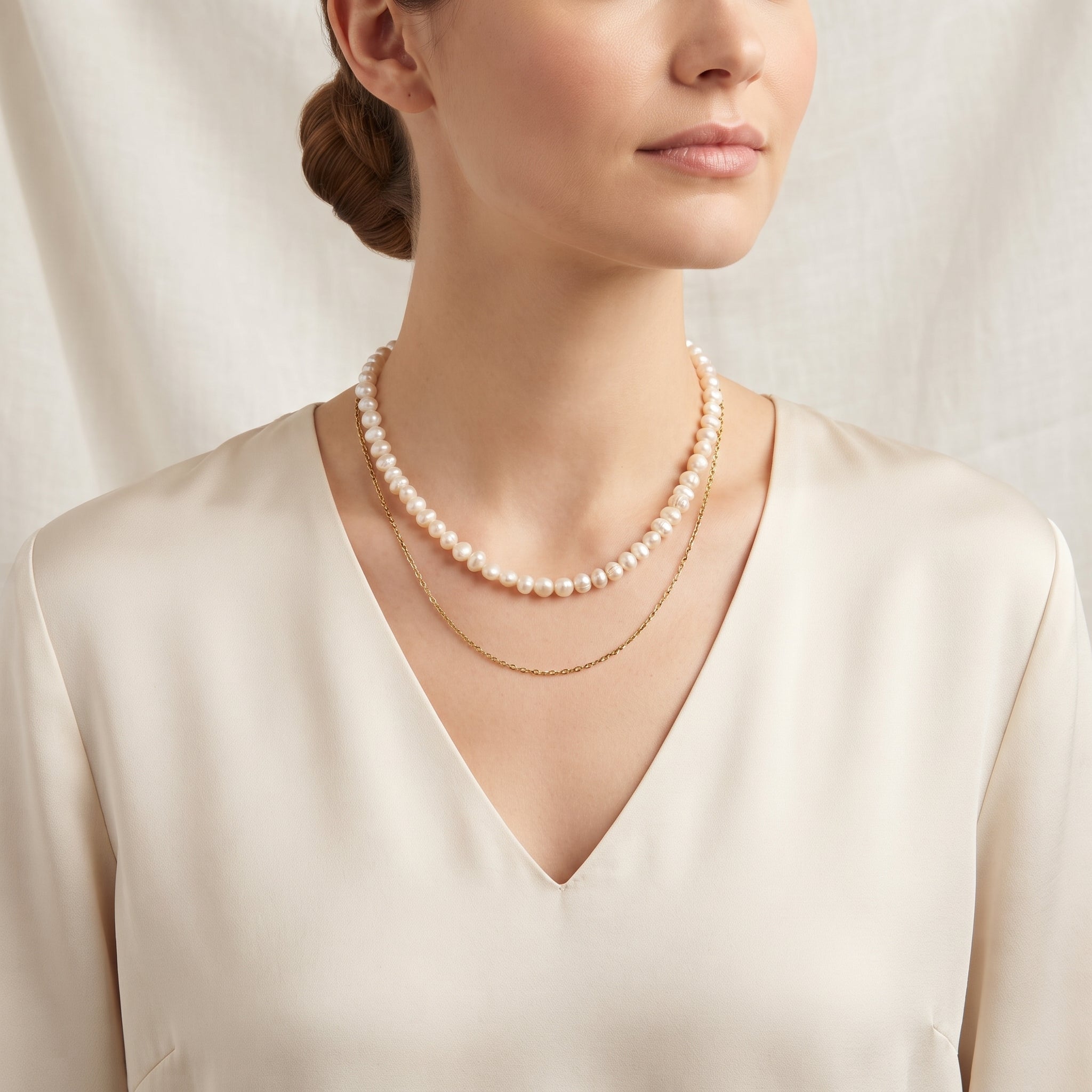 Collier Double Rang Perles & Chaîne Dorée "Harmonie" – Élégance Moderne