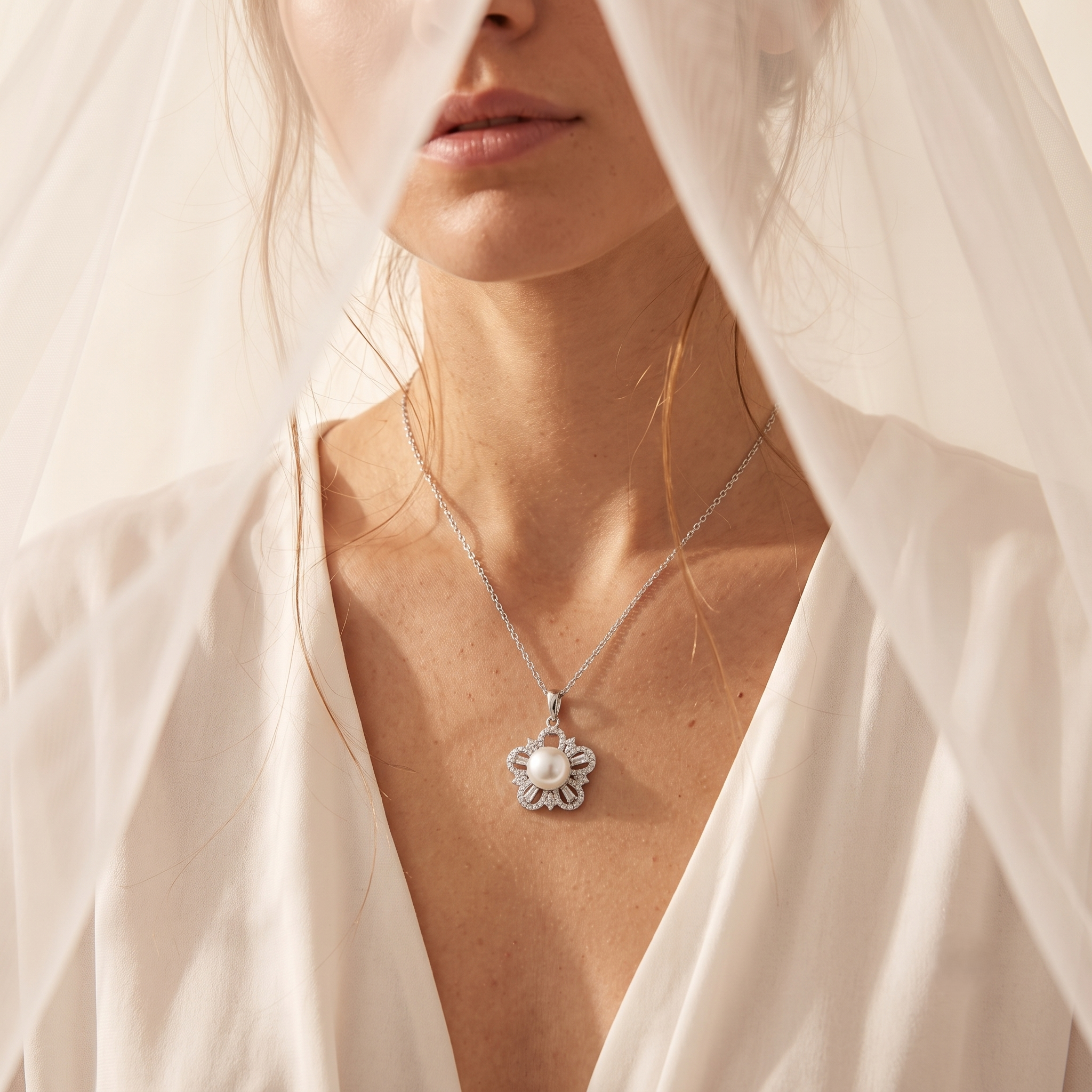 Collier Sofia en argent 925 à pendentif fleur blanc