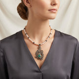Collier Perles & Pendentif Ottoman "Sultane" – Pierre Verte & Finitions Vintage