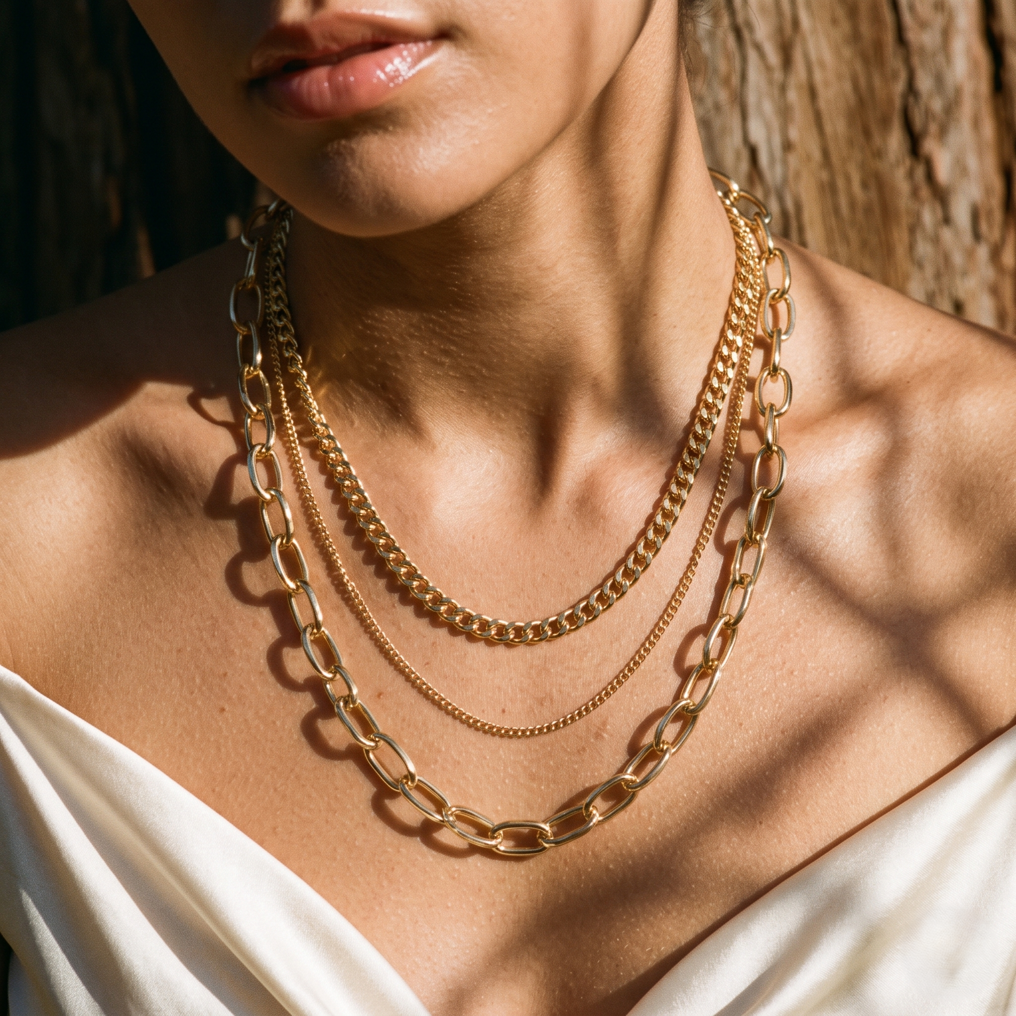Collier Superposé Doré à Mailles Variées