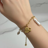 Gourmette Coquillage & Escargot Dorée – Bracelet en Acier Inoxydable